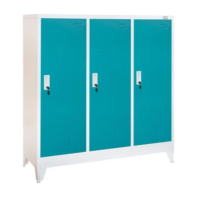 RFG Wardrobe, metal, triple, three doors, 120 x 40 x 120 cm, white, with turquoise doors