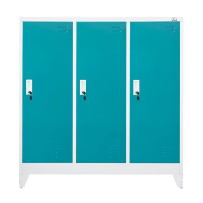 RFG Wardrobe, metal, triple, three doors, 120 x 40 x 120 cm, white, with turquoise doors