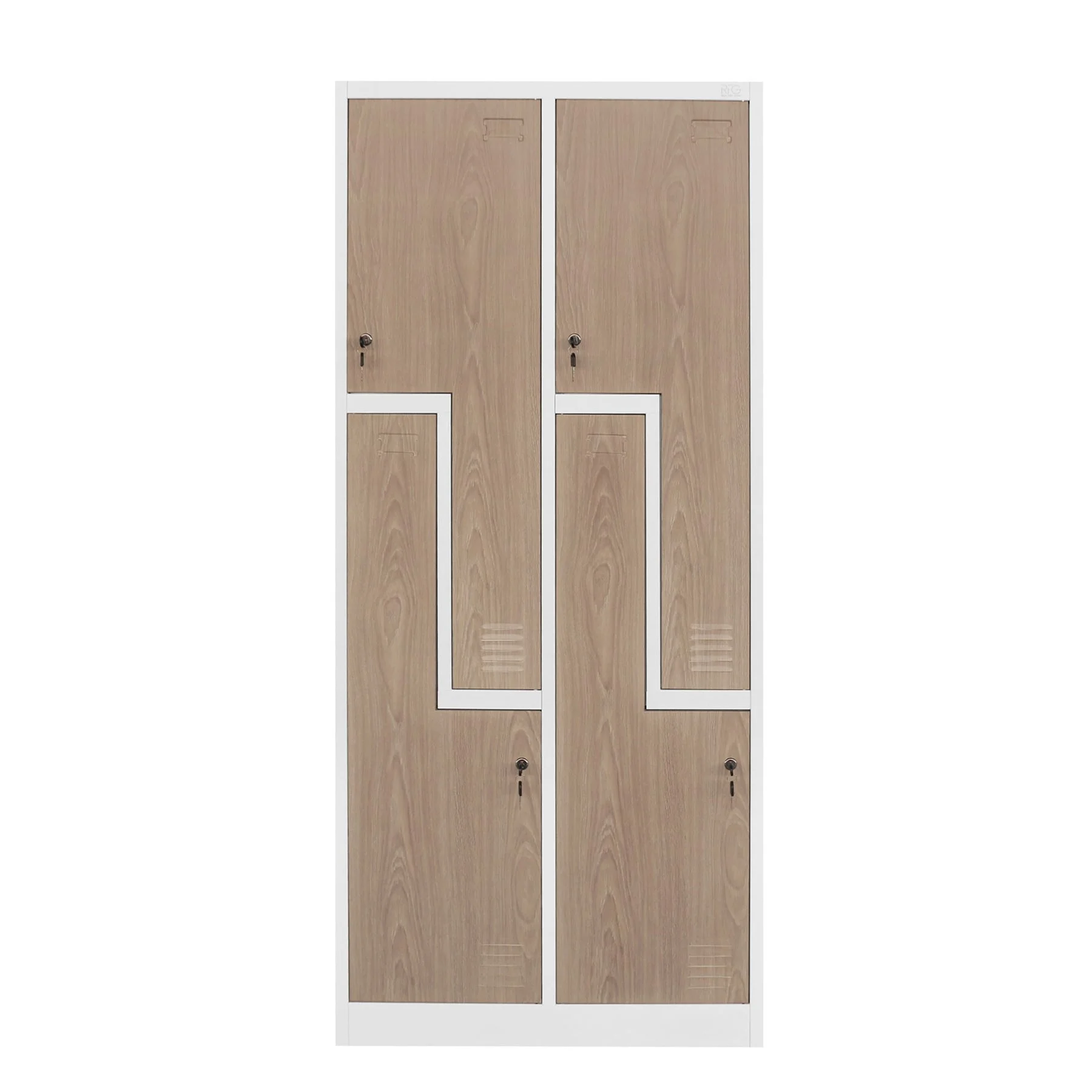 RFG Locker, double, metal, Z-shaped doors, 800 ? 450 ? 1850 mm, amber oak & white