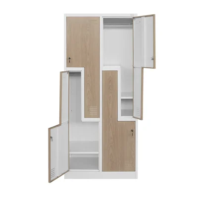 RFG Locker, double, metal, Z-shaped doors, 800 ? 450 ? 1850 mm, amber oak & white