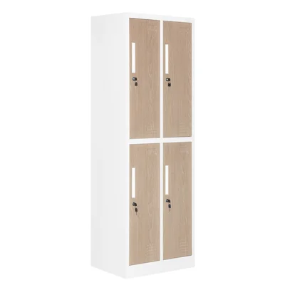 Гардероб RFG, двоен, метален, с 4 врати, 600 х 450 х 1850 mm, кехлибарен дъб и бяло