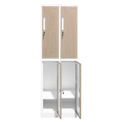 Гардероб RFG, двоен, метален, с 4 врати, 600 х 450 х 1850 mm, кехлибарен дъб и бяло