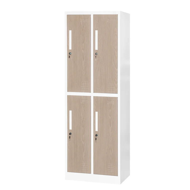 Гардероб RFG, двоен, метален, с 4 врати, 600 х 450 х 1850 mm, кехлибарен дъб и бяло