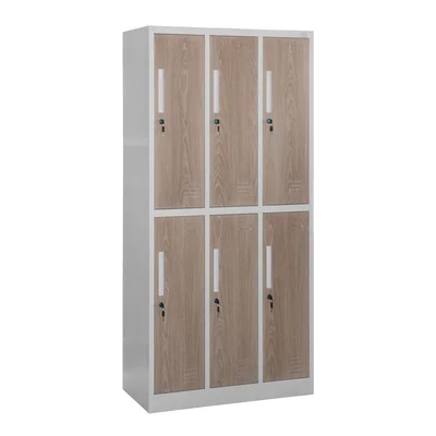 RFG Locker, triple, metal, with 6 doors, 900 ? 450 ? 1850 mm, amber oak & white