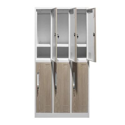 RFG Locker, triple, metal, with 6 doors, 900 ? 450 ? 1850 mm, amber oak & white