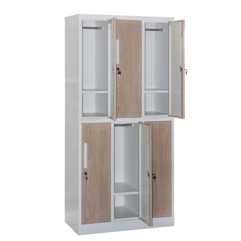 RFG Locker, triple, metal, with 6 doors, 900 ? 450 ? 1850 mm, amber oak & white