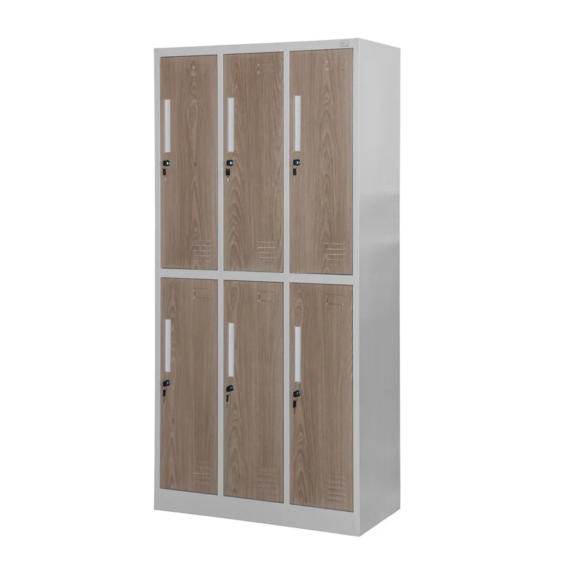 RFG Locker, triple, metal, with 6 doors, 900 ? 450 ? 1850 mm, amber oak & white
