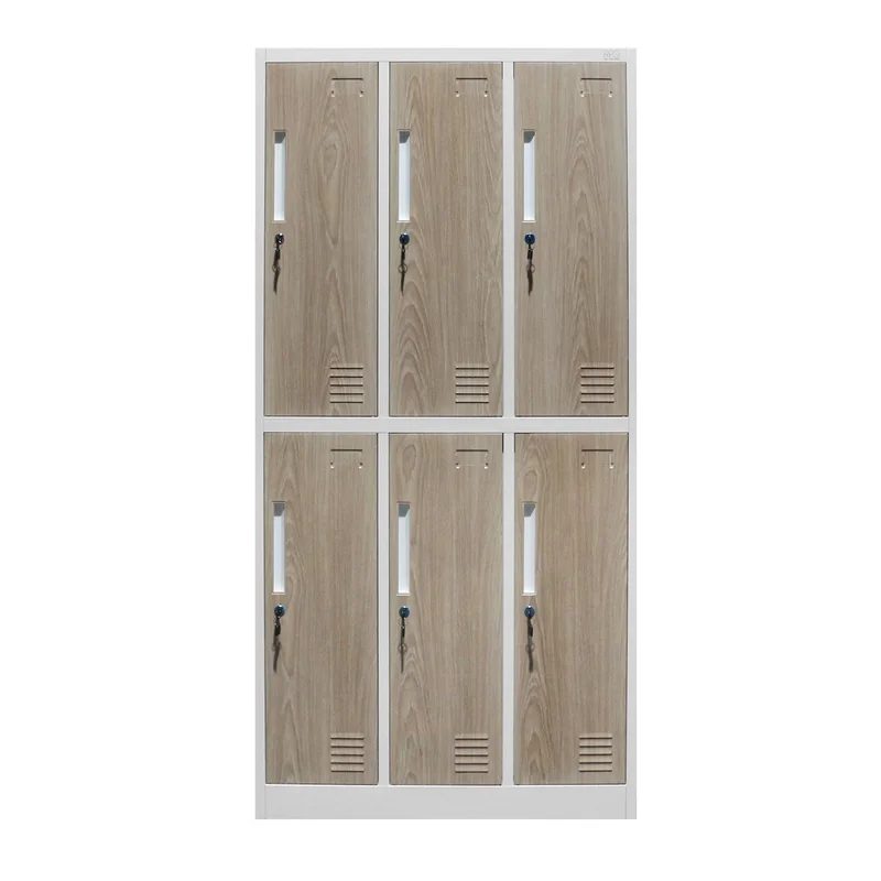 RFG Locker, triple, metal, with 6 doors, 900 ? 450 ? 1850 mm, amber oak & white