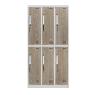 RFG Locker, triple, metal, with 6 doors, 900 ? 450 ? 1850 mm, amber oak & white