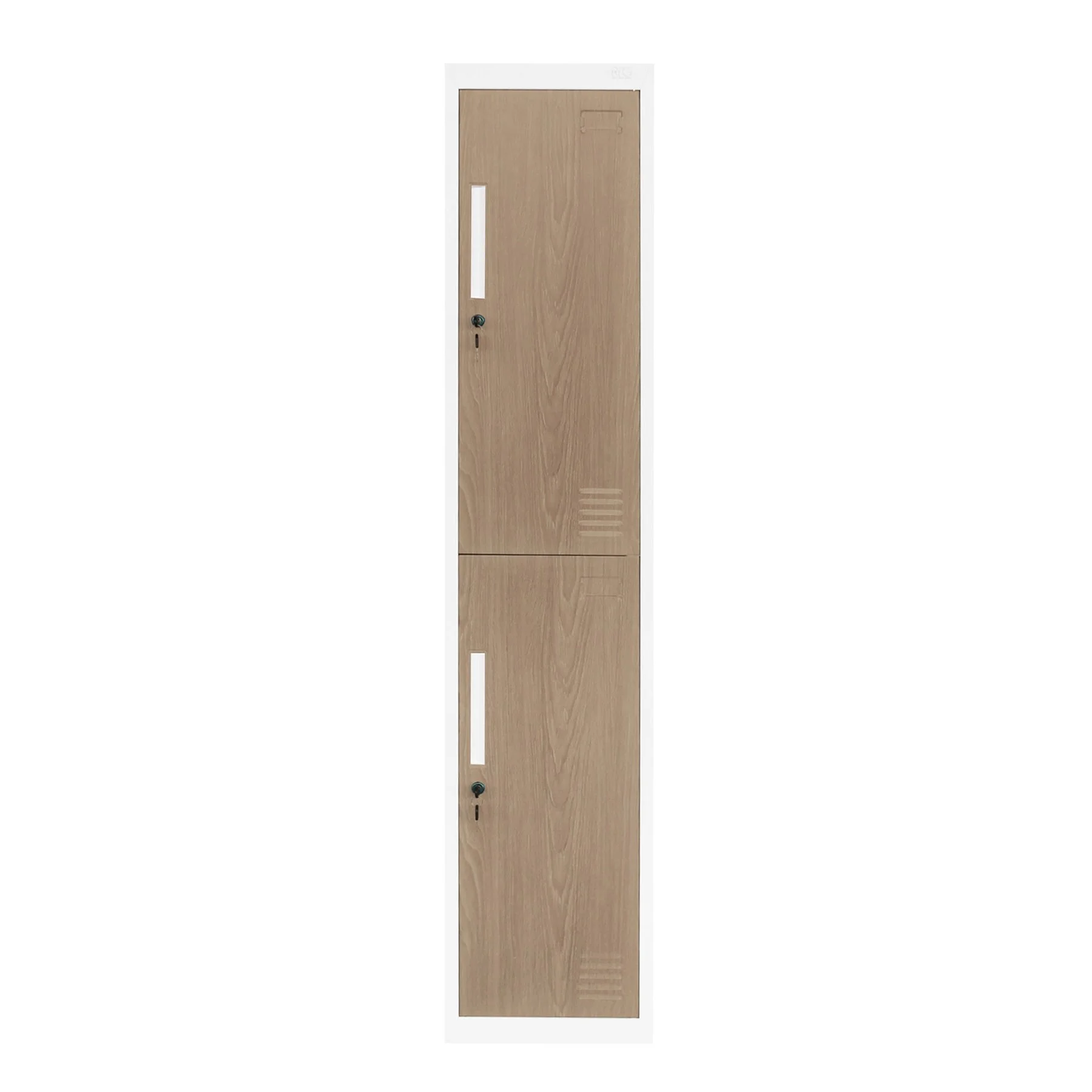 Гардероб RFG, единичен, метален, с две врати, 380 х 450 х 1850 mm, кехлибарен дъб и бяло