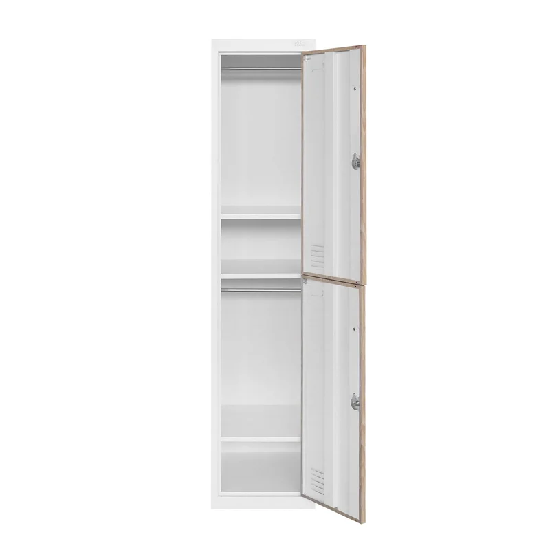 Гардероб RFG, единичен, метален, с две врати, 380 х 450 х 1850 mm, кехлибарен дъб и бяло
