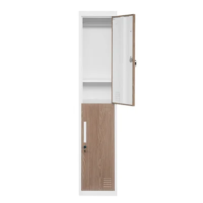 Гардероб RFG, единичен, метален, с две врати, 380 х 450 х 1850 mm, кехлибарен дъб и бяло