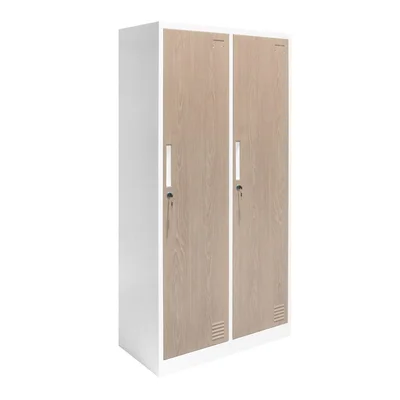 Гардероб RFG, двоен, метален, 900 х 450 х 1850 mm, кехлибарен дъб и бяло