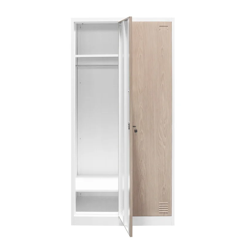 Гардероб RFG, двоен, метален, 900 х 450 х 1850 mm, кехлибарен дъб и бяло