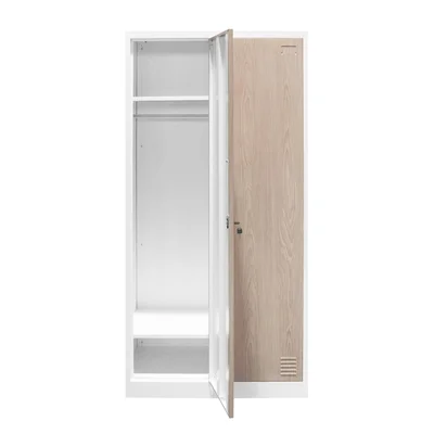 Гардероб RFG, двоен, метален, 900 х 450 х 1850 mm, кехлибарен дъб и бяло