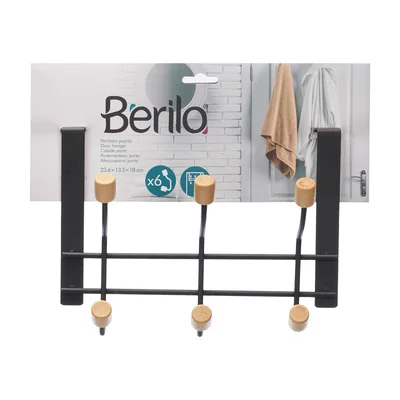 Закачалка за врата Berilo Knobs, 6 куки, черна