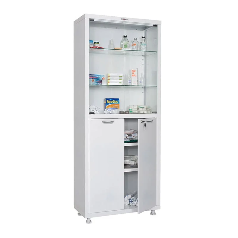 Medical cabinet, glass door, 700 x 320 x 1650–1750 mm, white