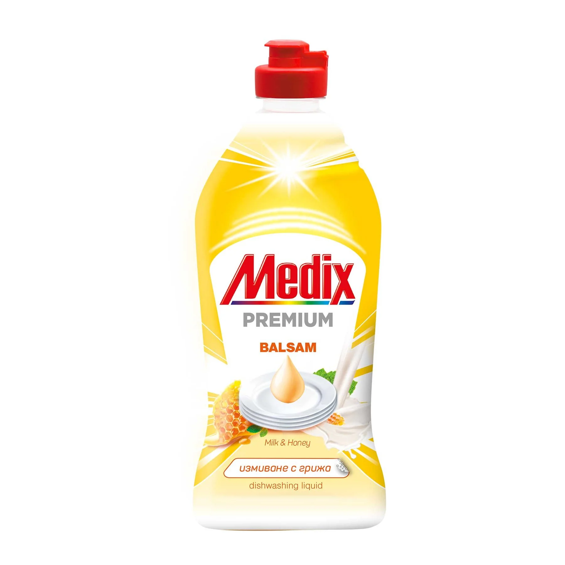 Dishwashing detergent Medix Balsam, milk and honey, 415 ml, yellow