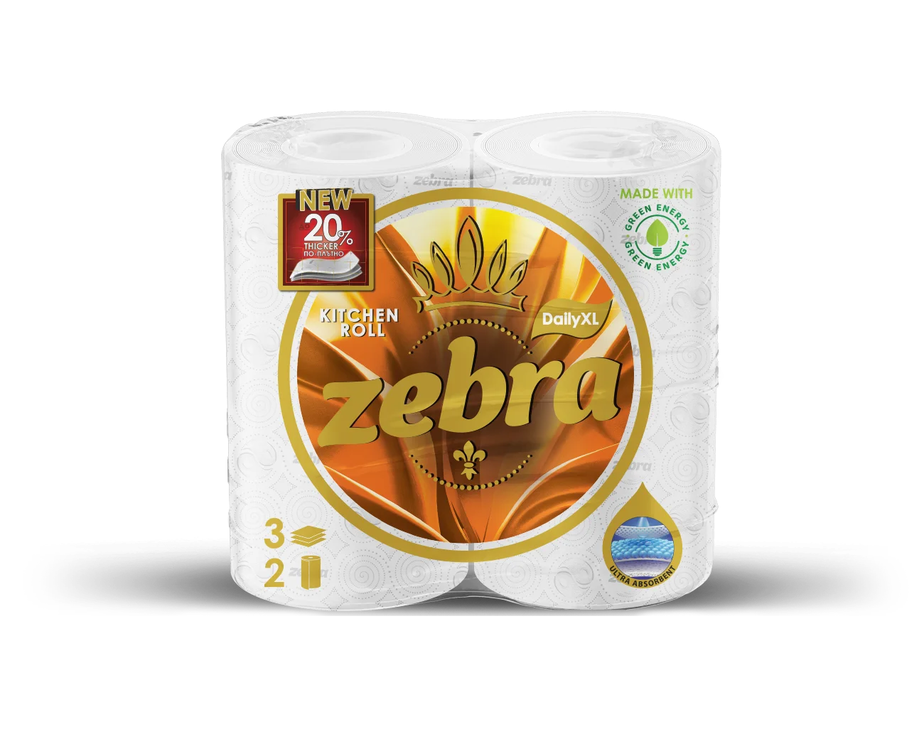 Kitchen paper towels Zebra Daily XL, 3-ply, 100% cellulose, 2 rolls
