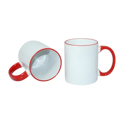 Mug, ceramic, white, with red handle