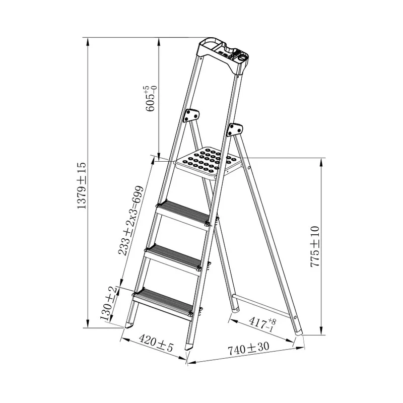 Ladder Twin, aluminum, 3+1 steps