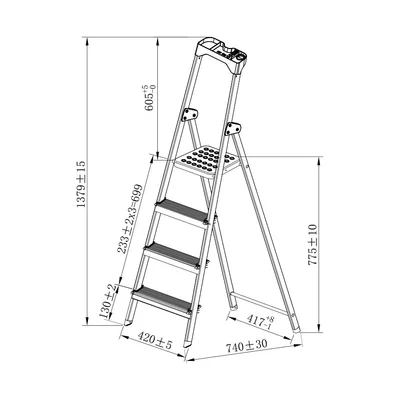 Ladder Twin, aluminum, 3+1 steps
