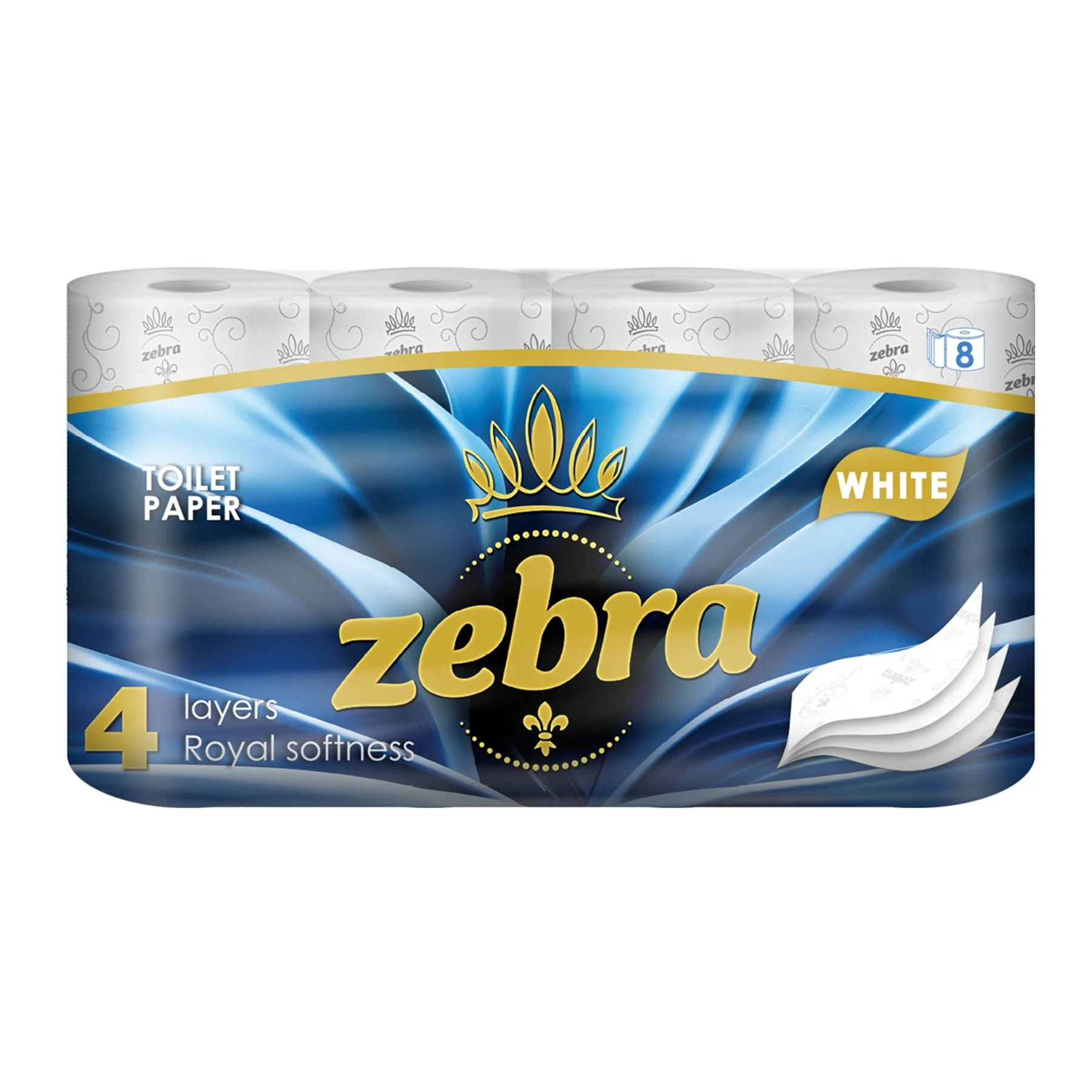 Toilet paper Zebra White, 4-ply, 130 sheets, pack of 8