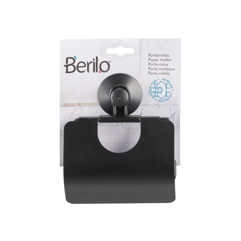 Поставка за тоалетна хартия Berilo, с капак, метална, черна