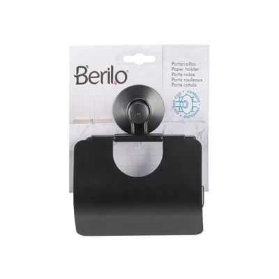 Поставка за тоалетна хартия Berilo, с капак, метална, черна