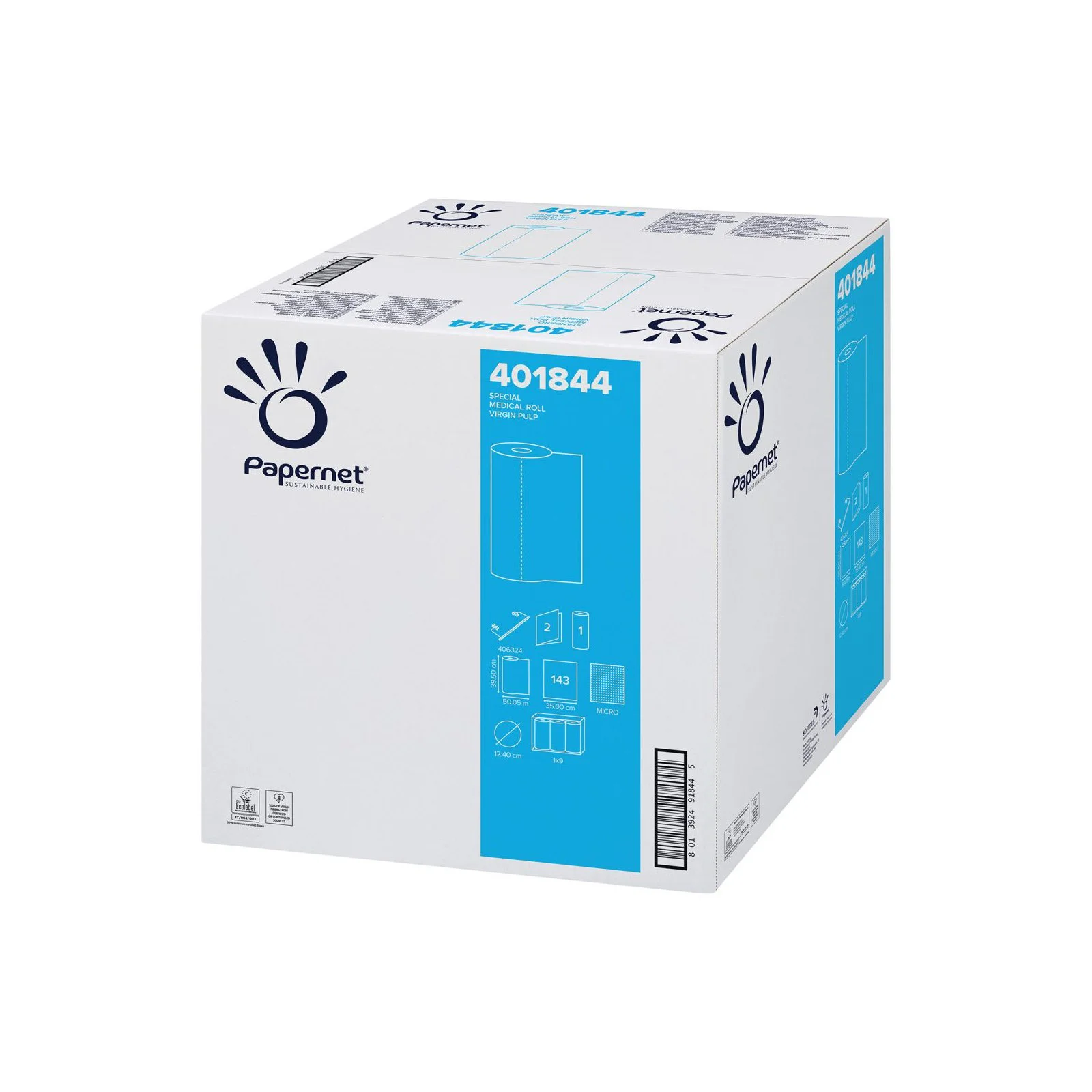 Disposable sheets on roll Papernet, 40 x 35 cm, with length up to 50 m, 9 counts, 143 short