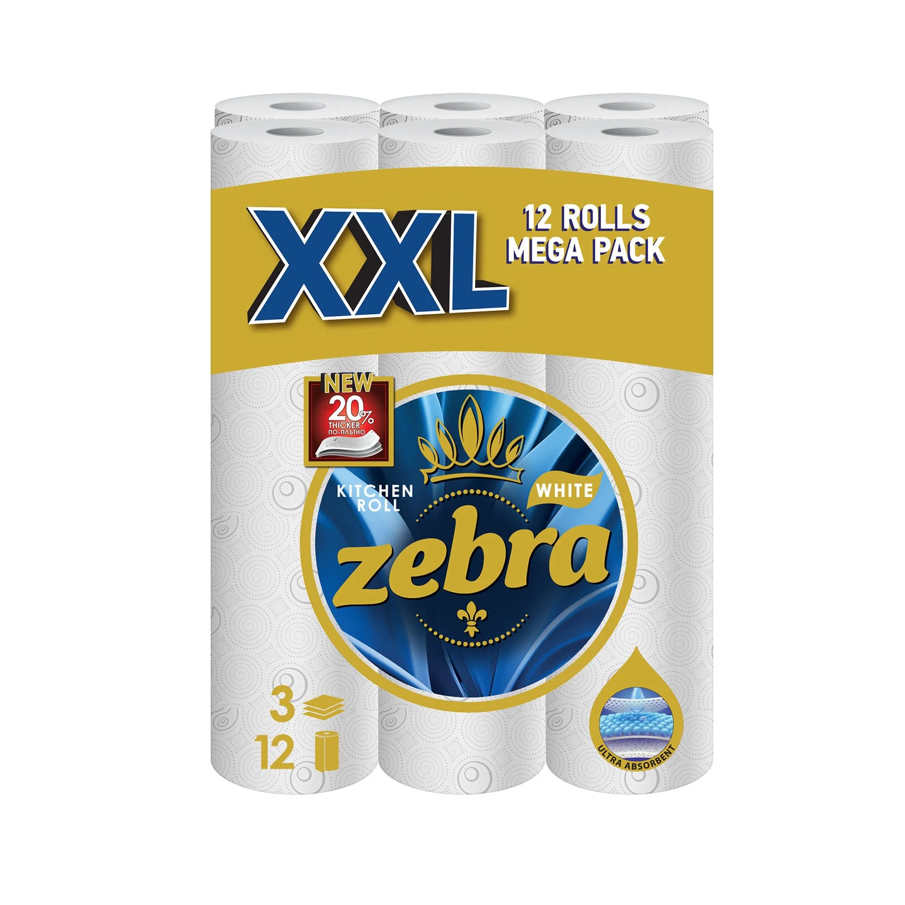 Kitchen towel Zebra XXL, 3-ply, 90 sheets, 12 rolls