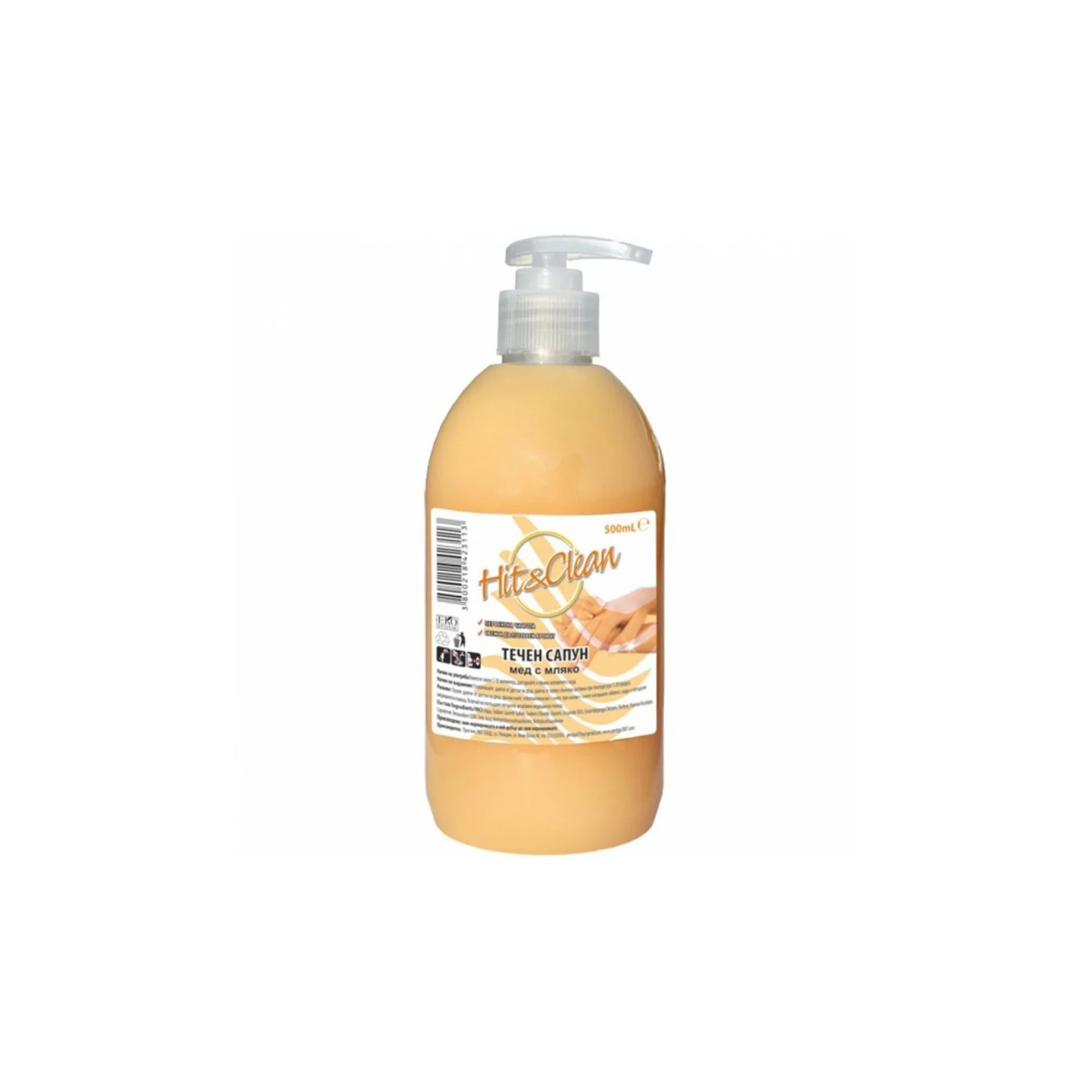Liquid soap Hit&Clean, honey and milk, with pump, 500 ml
