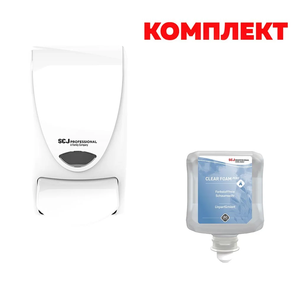 Dispenser for soap of foam SCJohnson Proline, white, 1 L, in set with Foam for hands Clear Foam Pure, without fragrance, 1 L