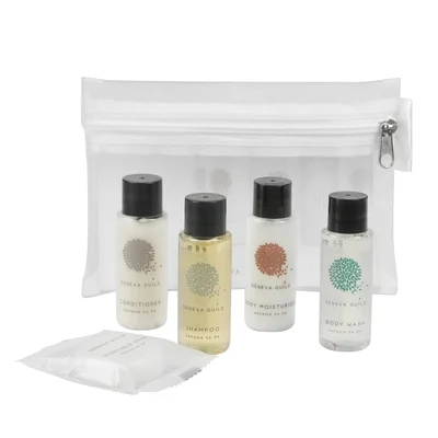 Set GFL Cosmetics Geneva, shower gel, shampoo, conditioner, lotion for body and solid soap, 0.03 l