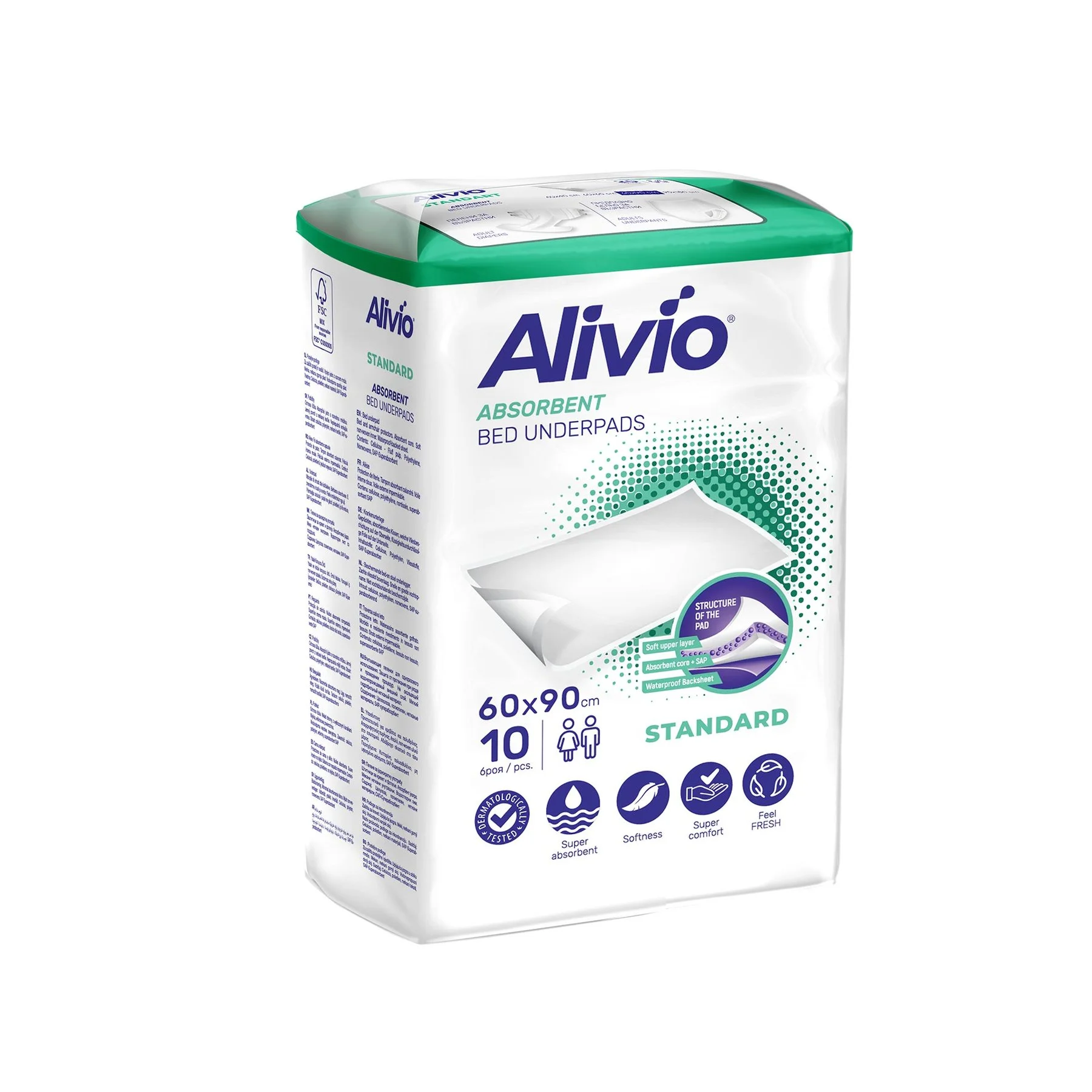 Disposable sheets Alivio, 60 х 90 cm, 10 counts