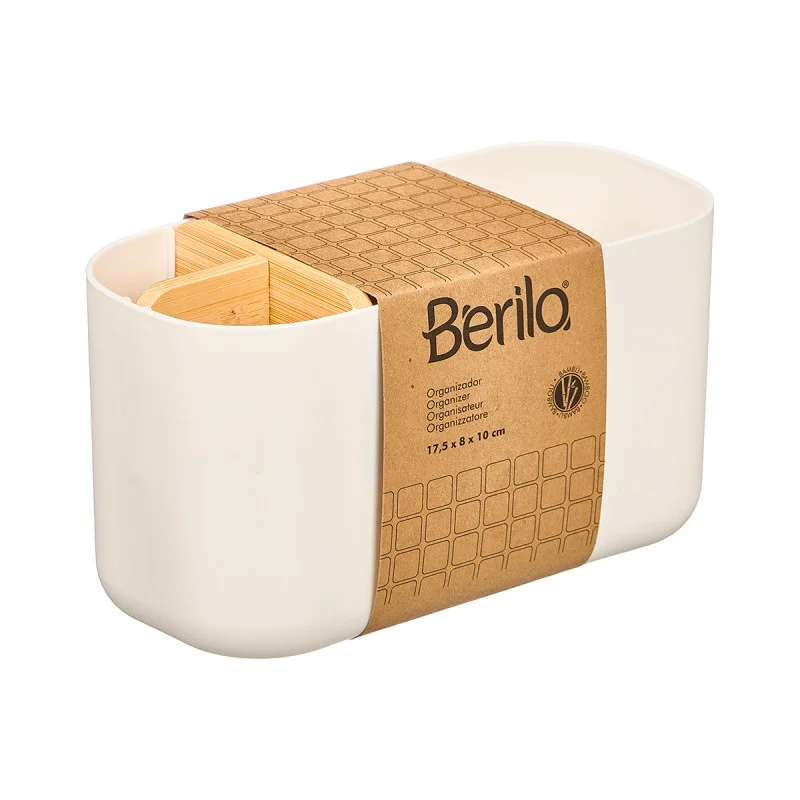 Organizer Berilo, 5 compartments, plastic and bamboo, white