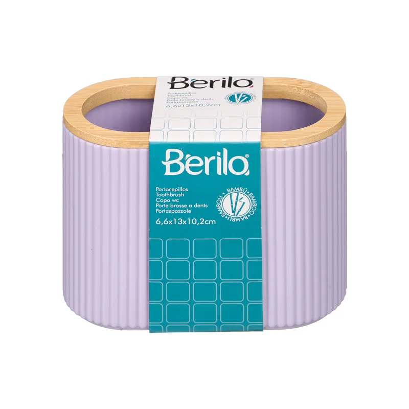 Поставка за четки за зъби Berilo, с двойни ивици, бамбук, лилава