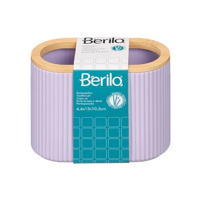 Поставка за четки за зъби Berilo, с двойни ивици, бамбук, лилава