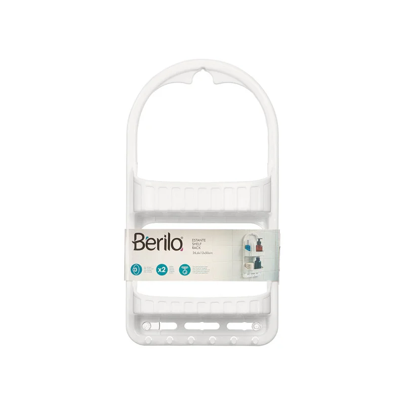 Етажерка за душ Berilo, на 2 нива, с вакуум, пластмасова, бяла