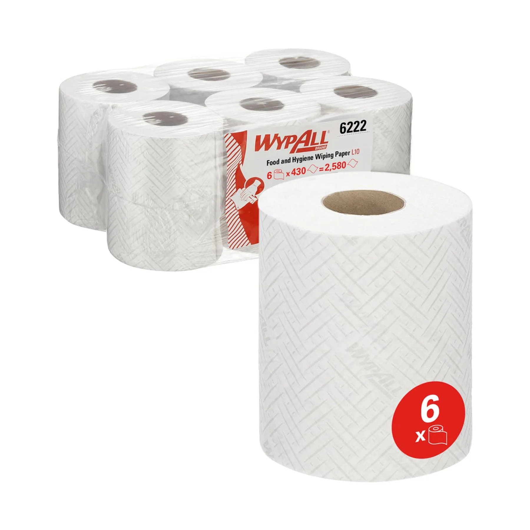 Paper for cleaning Kimberly-Clark WypAll Reach 6222 Centrefeed, on roll, 430 sheets, 163 m, white, 6 count