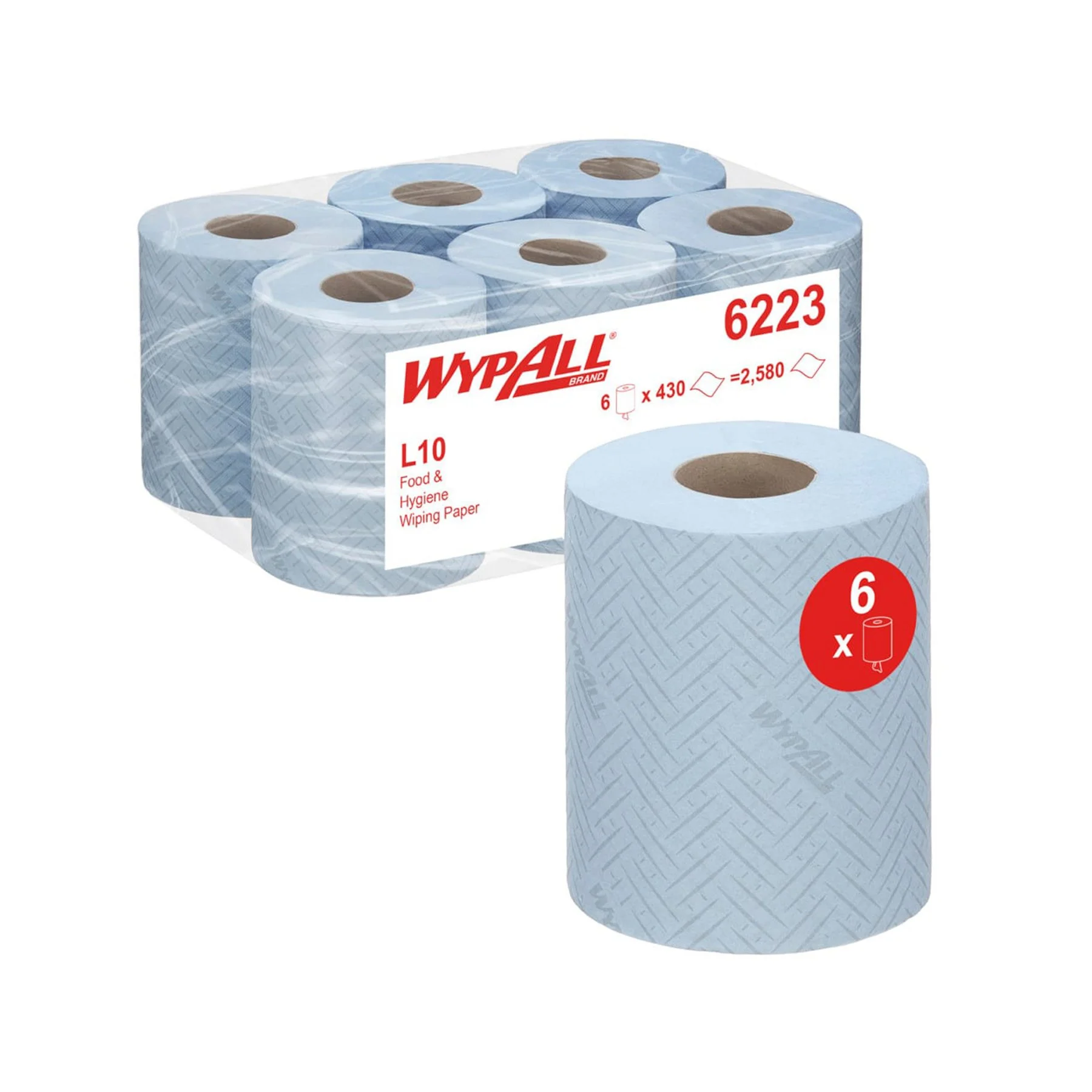 Paper for cleaning Kimberly-Clark WypAll Reach 6223 Centrefeed, on roll, 430 sheets, 163 m, blue, 6 pieces