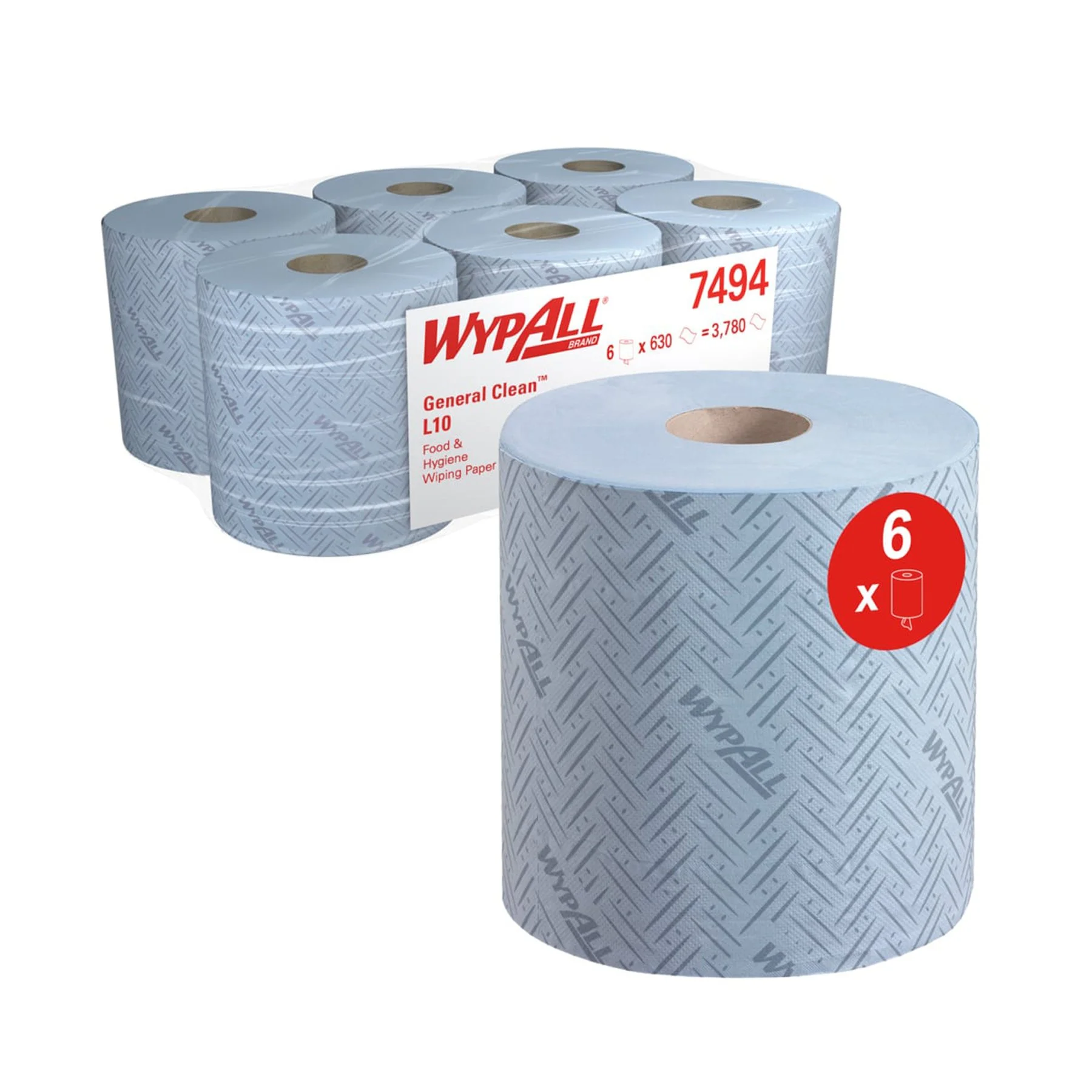 Towels for cleaning Kimberly-Clark WypAll L10 7494 Centrefeed, on roll, 38 x 18.3 cm, 630 short, blue, 6 count