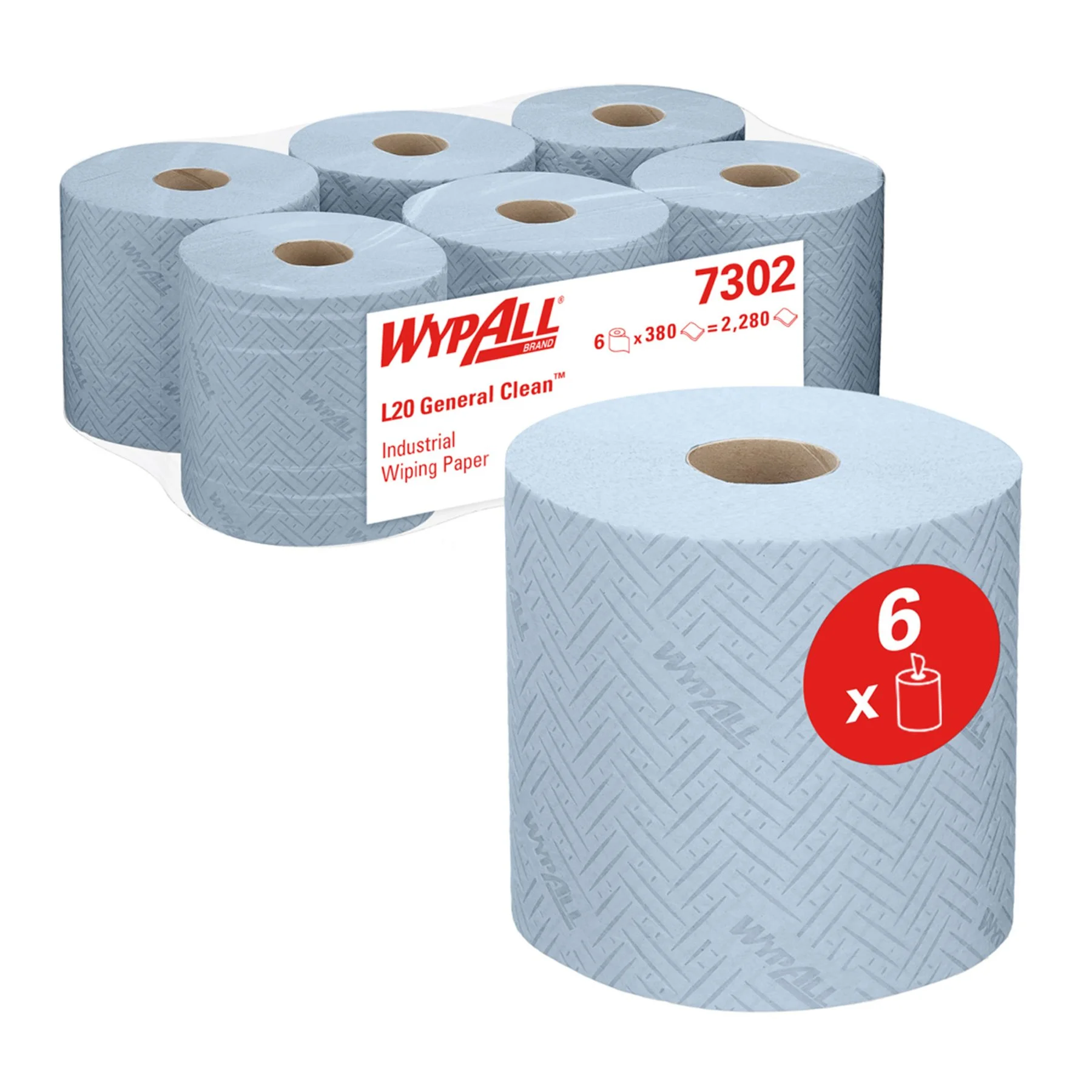 Towels for cleaning Kimberly-Clark WypAll L20 7302 Centrefeed, on roll, 38 x 18.3 cm, 380 short, blue, 6 count