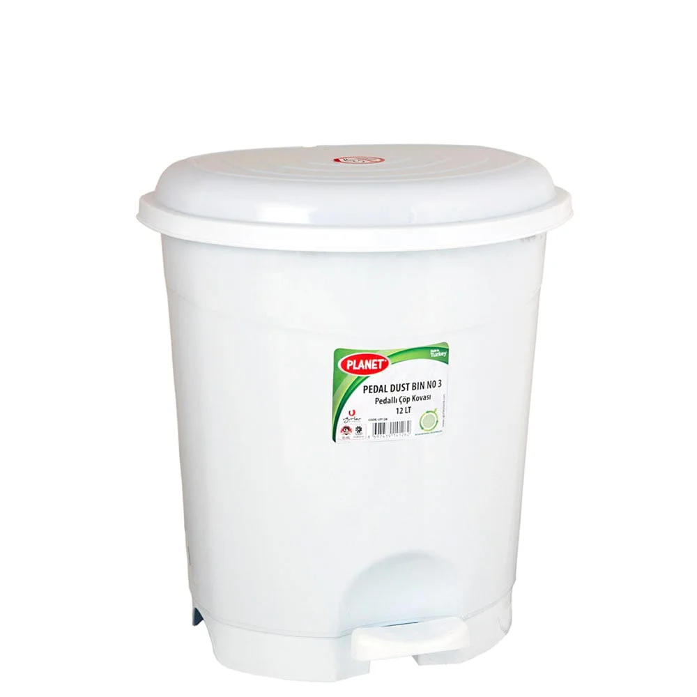 Planet waste bin, with pedal, plastic, 12L, white, 290x270x325cm