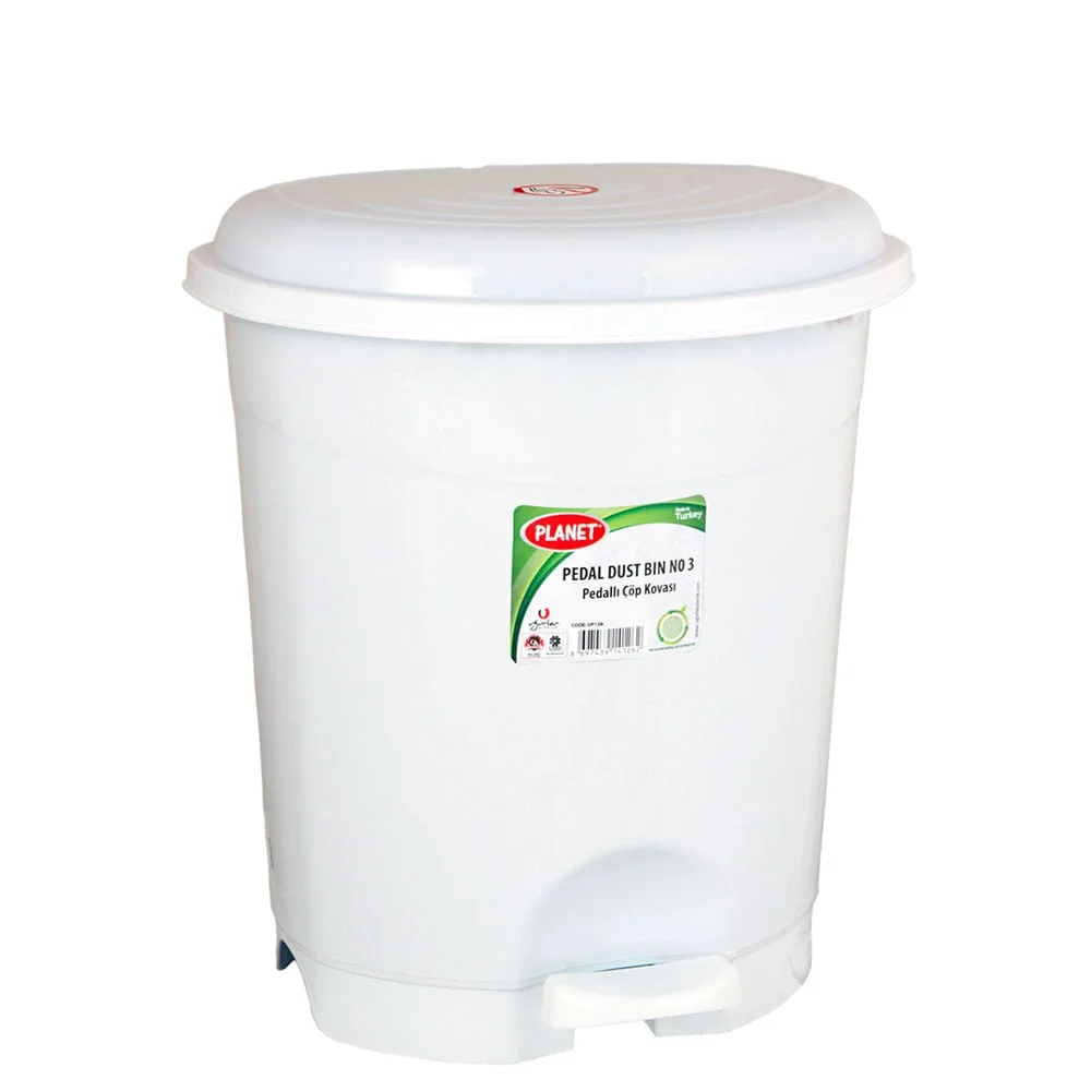 Planet waste bin, with pedal, plastic, 50 L, white, 430 x 420 x 560 cm