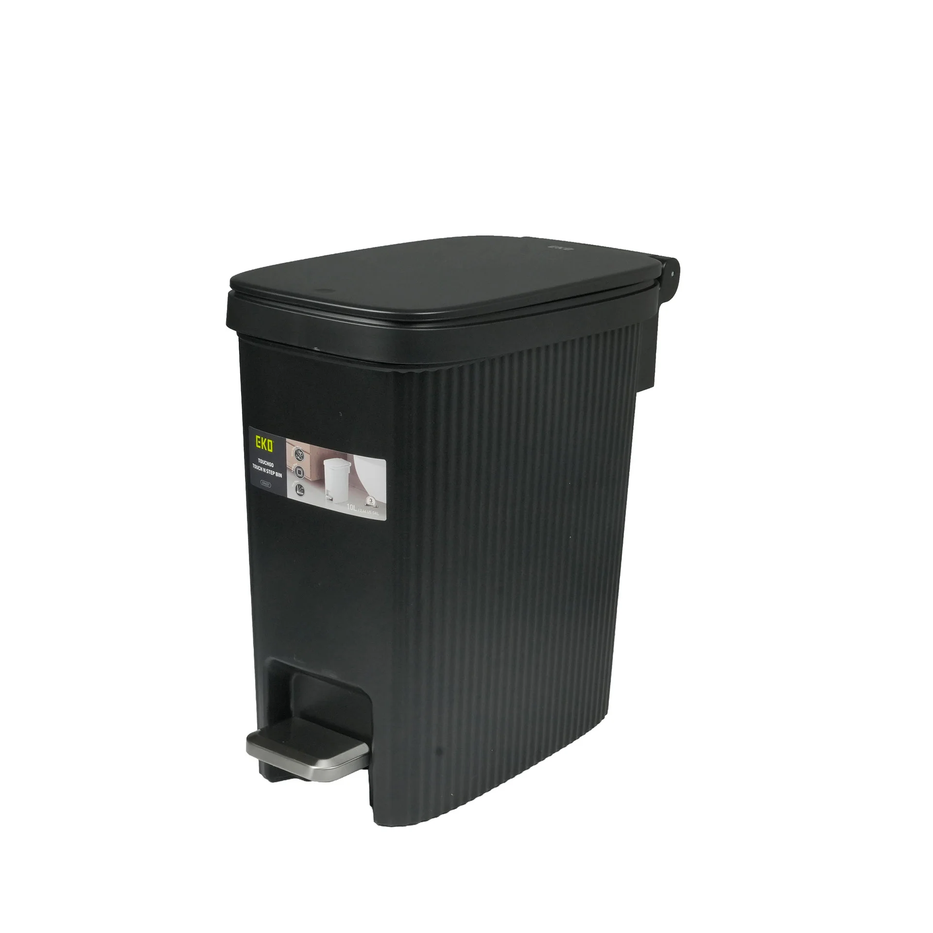 Кош за отпадъци Eko Touchgo, с педал, 10 L, черен
