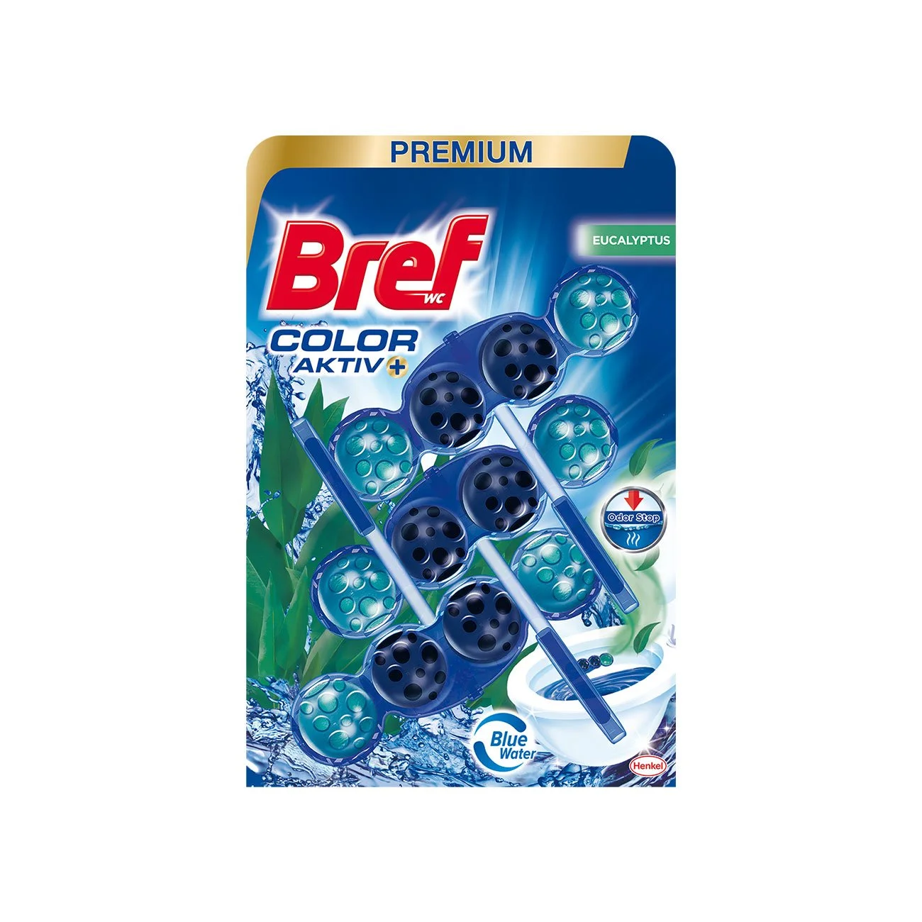 Air freshener for toilet Bref Color Active, eucalyptus, 3 х 50 g