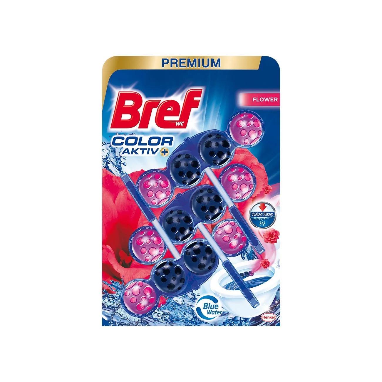 Air freshener for toilet Bref Color Active, fresh flowers, 3 х 50 g
