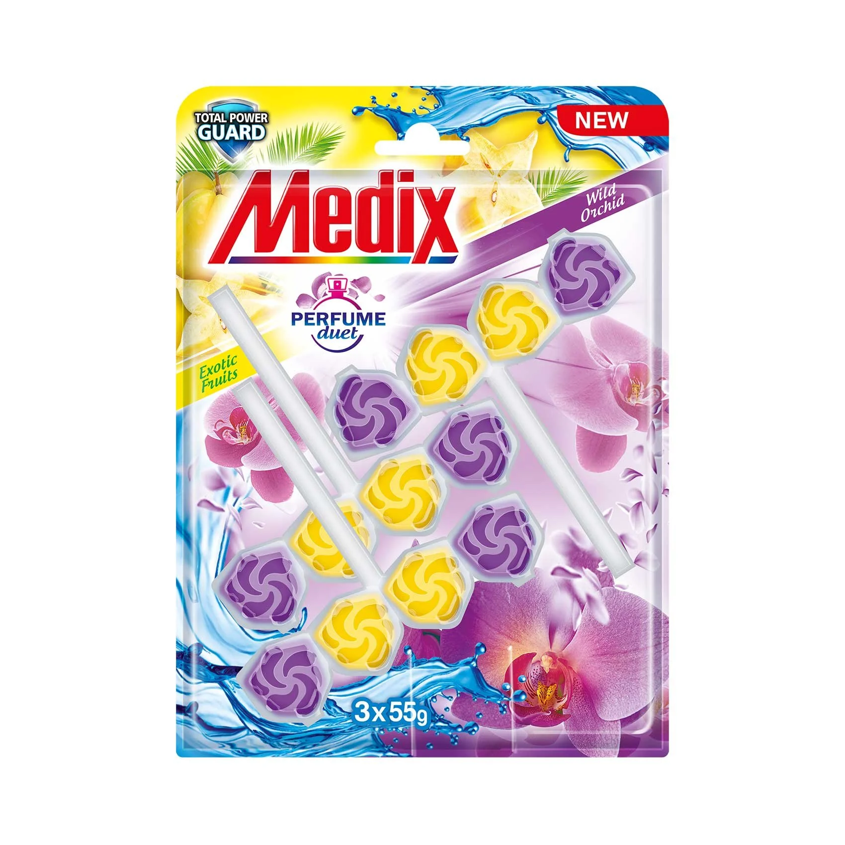 Air freshener for toilet Medix Perfume Duet Fruits & Orchid, 55 g, 3 count