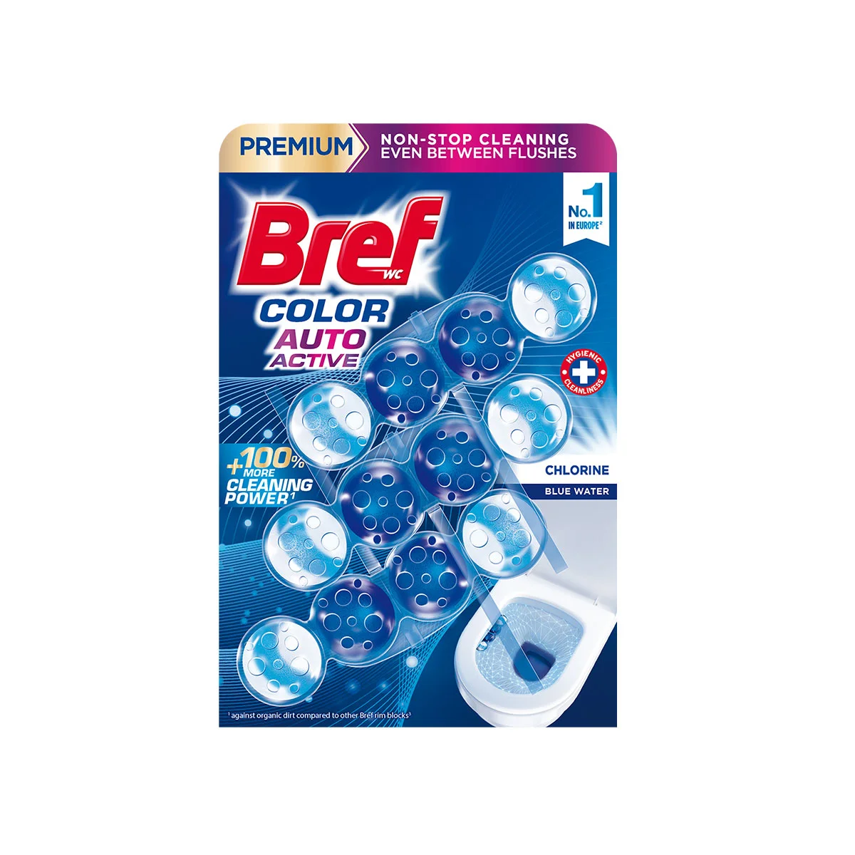Ароматизатор за тоалетна Bref Color Active Premium, Chlorine, 3 х 50 g